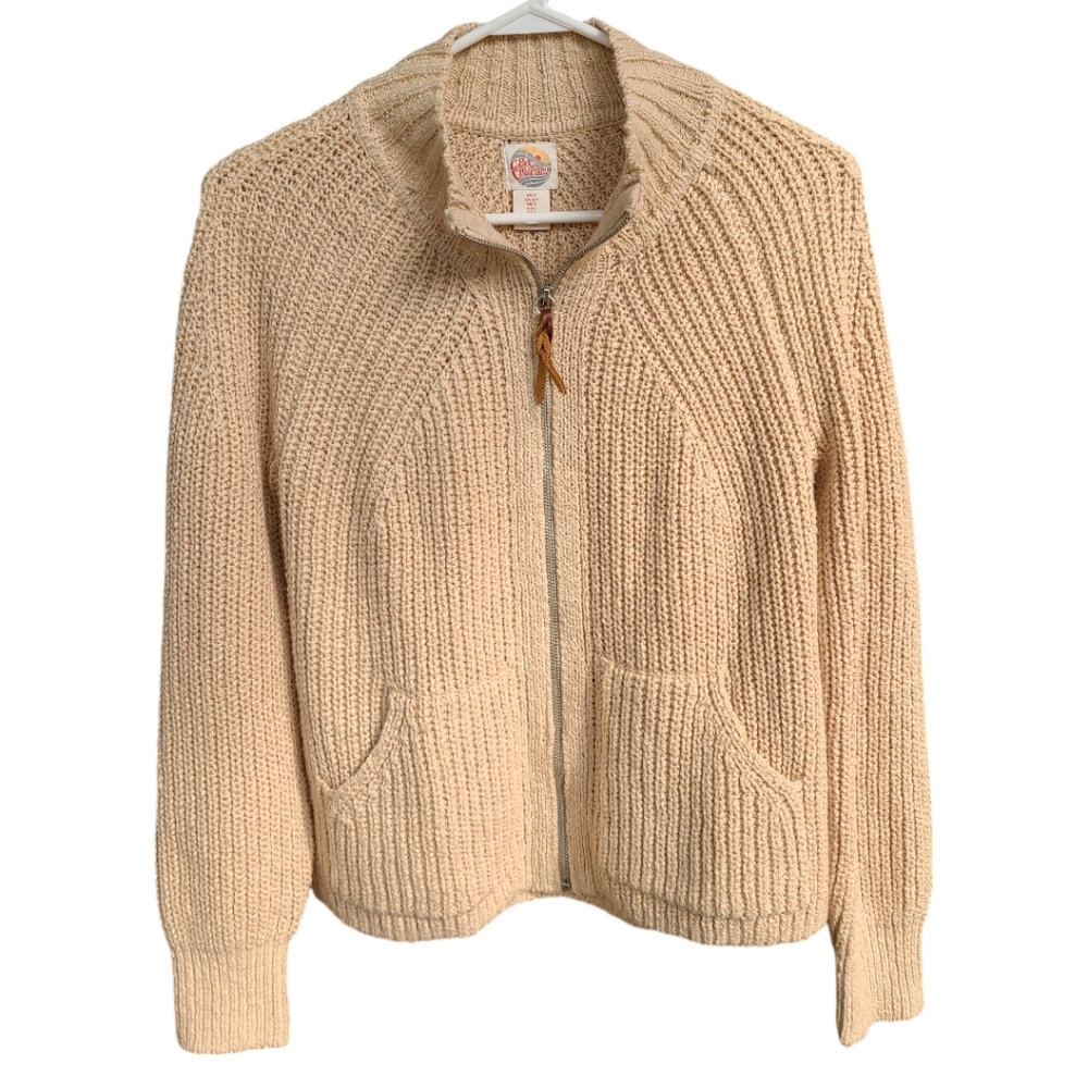 C&C California Beige/Tan Soft Sweater zip up Cardigan with Pockets Small